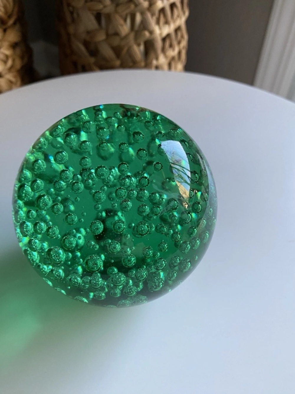 Hand-Blown KELLY GREEN•Bubble Glass Sphere•Decorative Accent•Paper Weight•Murano